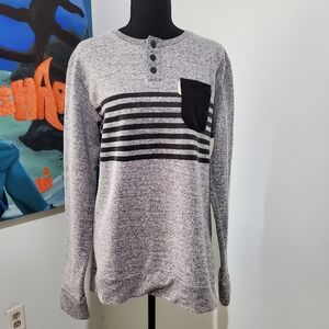 Mark Ecko Cut & Sew Henley Long Sleeve Heathered Streetwear Button Top